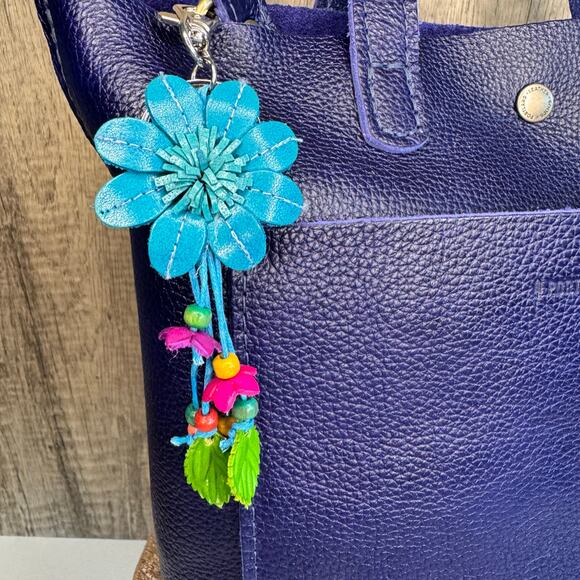 Leather Flower Purse Charm Genuine Leather Bag Charm NEW FAST SHIP - Picture 2 of 7